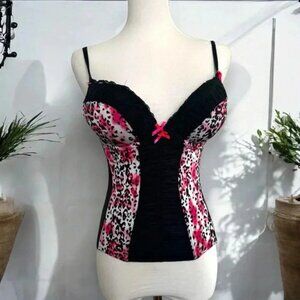 Lasenza Pink and Black Leopard Print corset top S punk goth y2k
